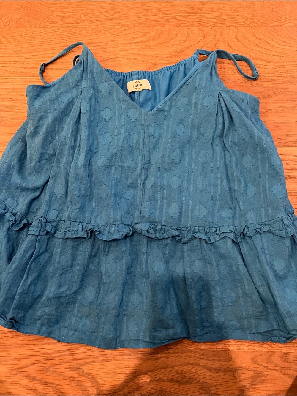 entro Teal Dot-Texture Ruffle Camisole